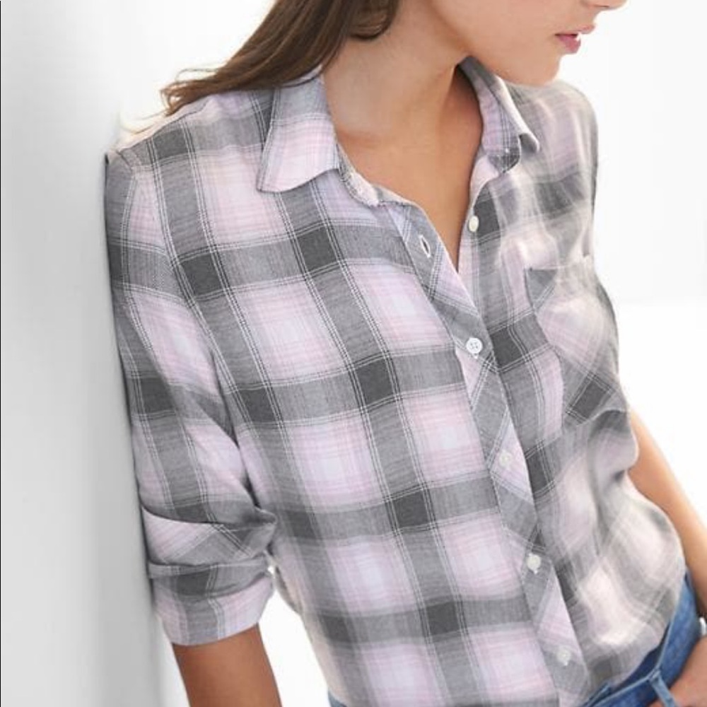 Gap Drapey Flannel Pink Plaid Top